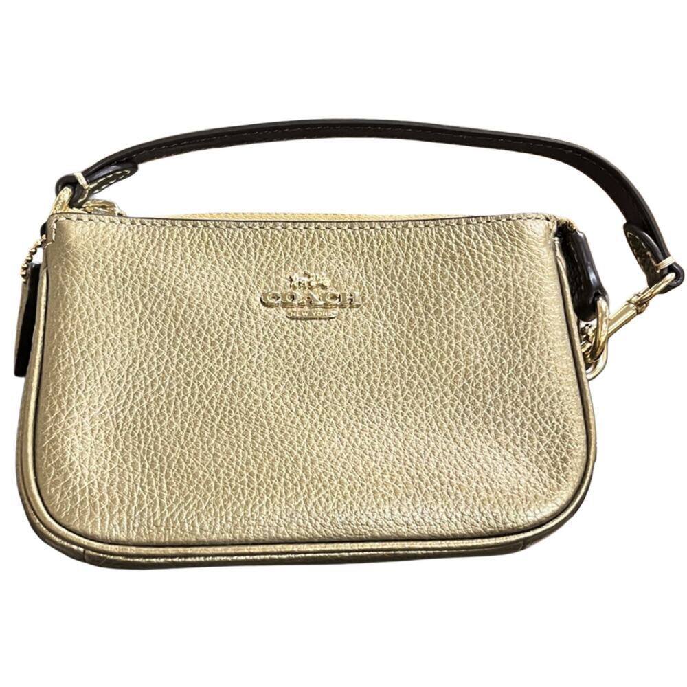 COACH METALLIC GOLD LEATHER NOLITA 15 CONVERTIBLE WRISTLET WALLET PYRITE PURSE